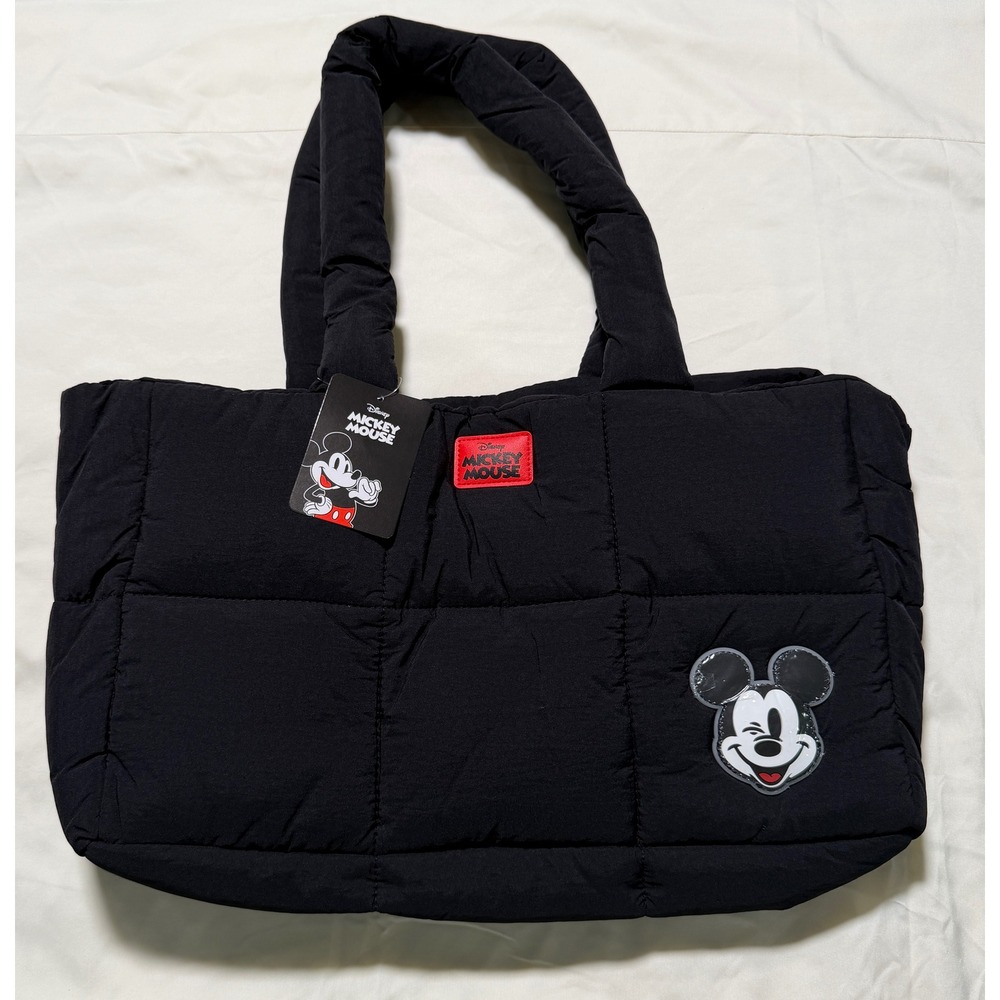 Bioworld Disney Mickey Mouse Black Quilted Puffer Tote Bag New With Tags